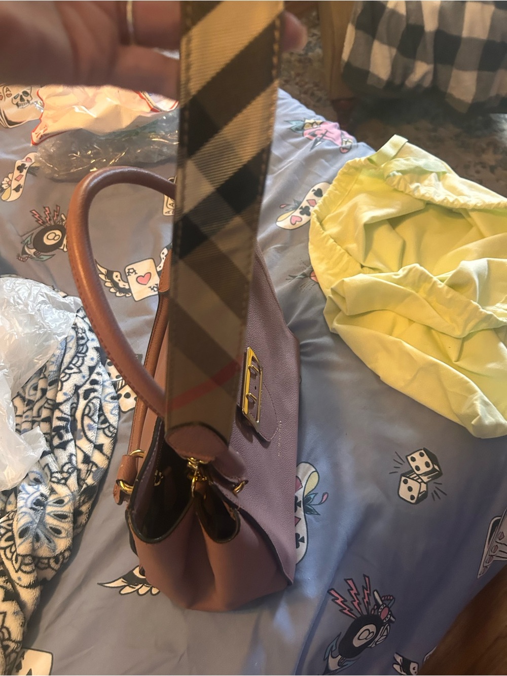 Burberry Dusty Pink Leather Satchel with Signature Check Strap - Picture 6 of 14